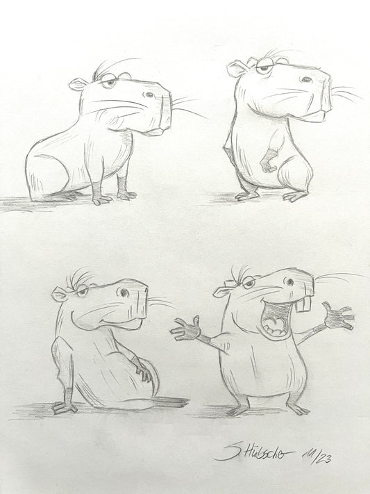 21x30cm Bleistift Zeichnung "Capybara-Quadrille"