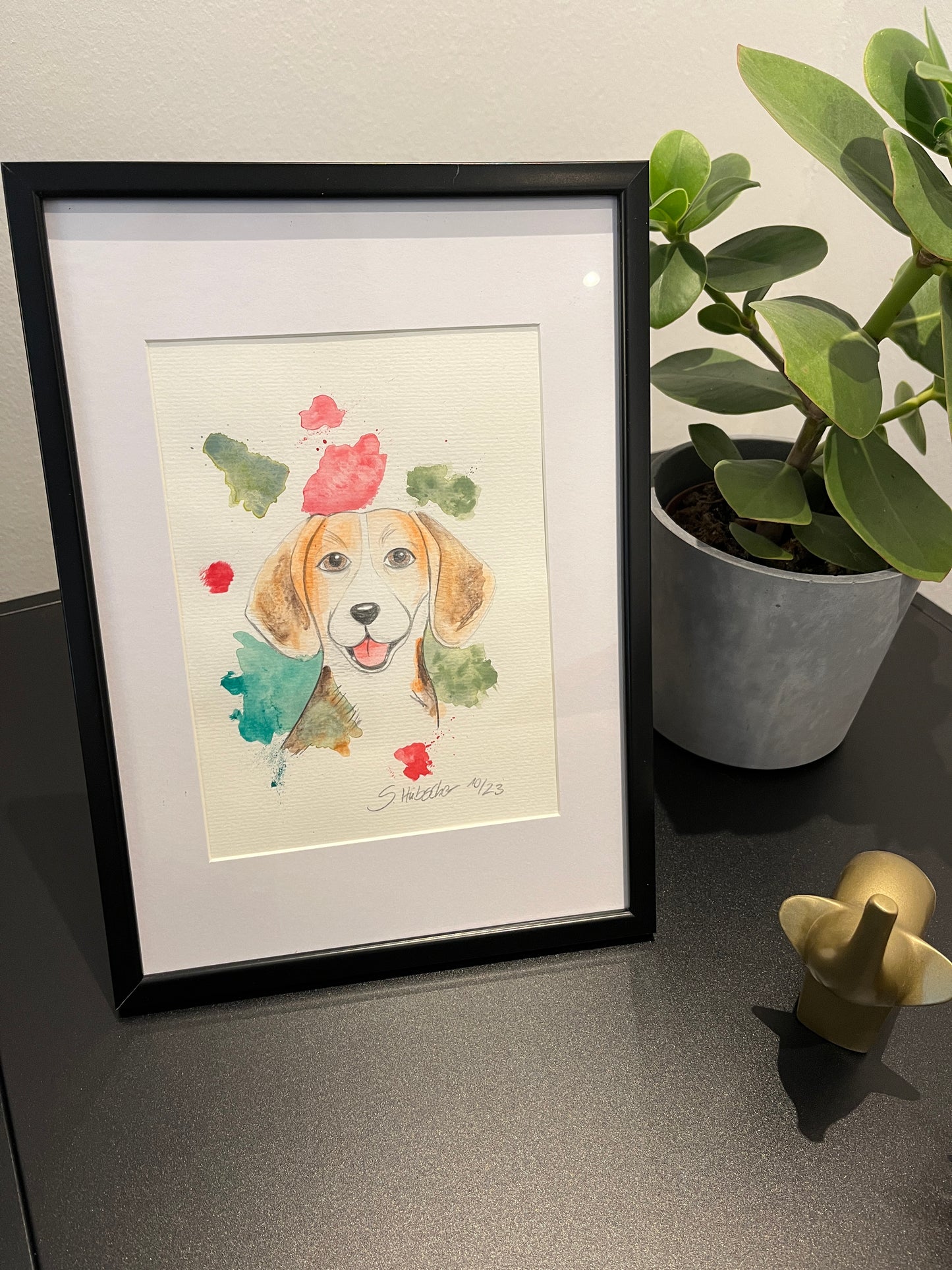 21x30cm Aquarell Porträt "Beagle im Farbrausch"